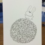 花とウサギのイラスト 筆ペン塗り絵 下描き編