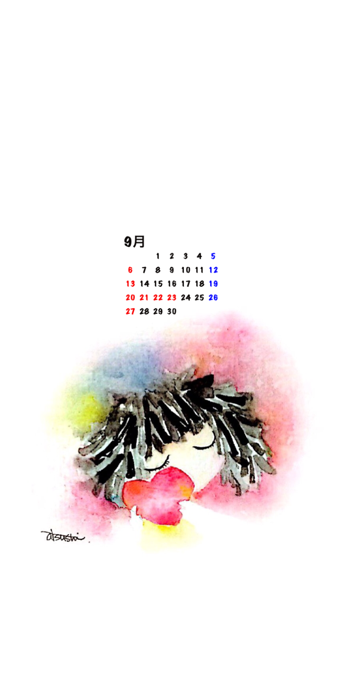 九月のスマホ壁紙用カレンダー