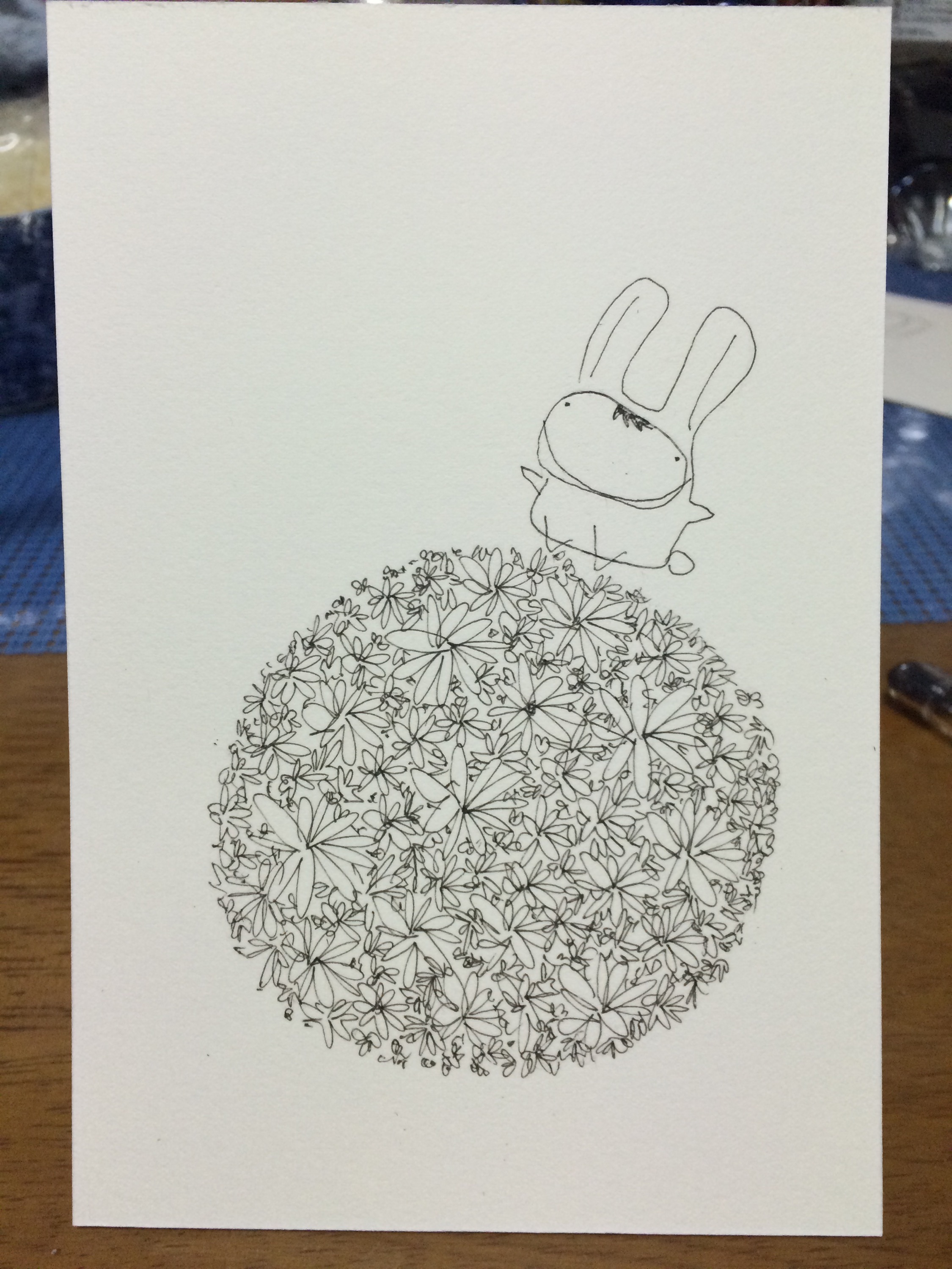 花とウサギのイラスト 筆ペン塗り絵 下描き編 いらすとや あるま